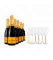 6b of Veuve Clicquot Brut & 6 Champagne glasses